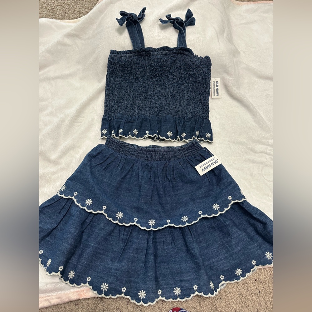 NWT Old Navy Dark Blue Smocked Crop Top and Skirt Set 5T